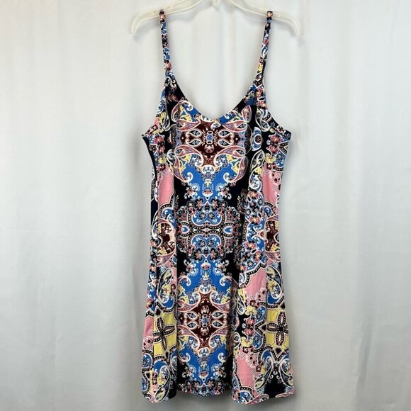 Bebop Womens Sundress Black Blue Paisley Scoop Neck Sleeveless Spaghetti Strap M - Picture 1 of 10